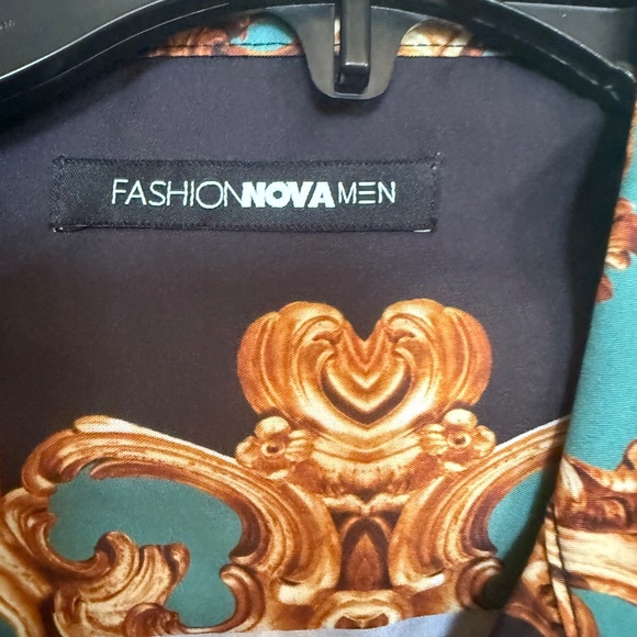 Fashion Nova Men Green Abstract Woven Shirt SZ L. - Picture 3 of 10